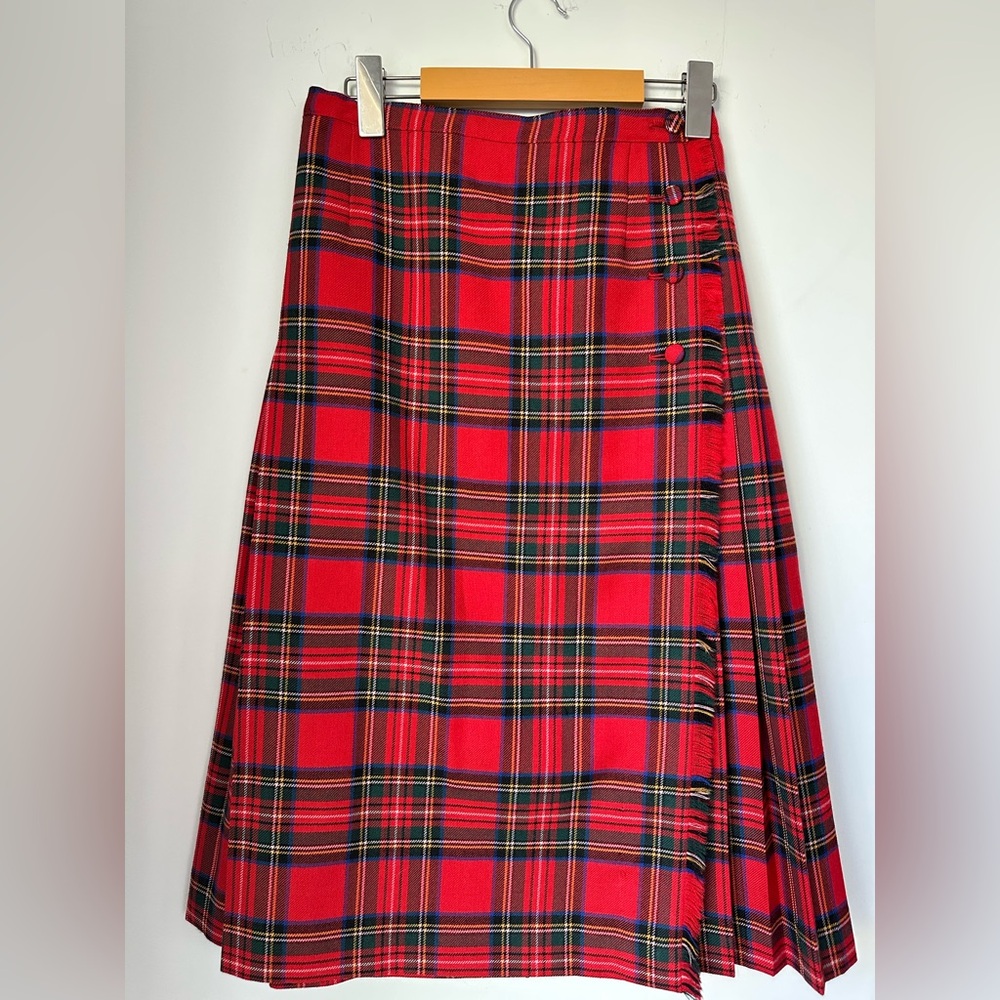 Plaid tartan skirt red women